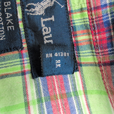 Chemise Ralph Lauren Blake L Carreaux Vert Rouge Manches Courtes Button Down 