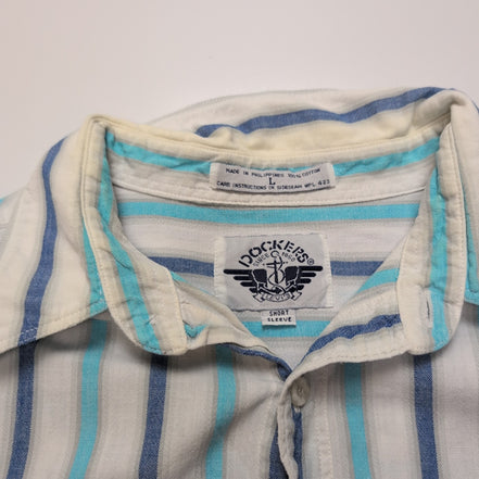 Chemise Dockers Rayures Bleu Ciel et Blanc Taille L Coton Manches courtes Poche