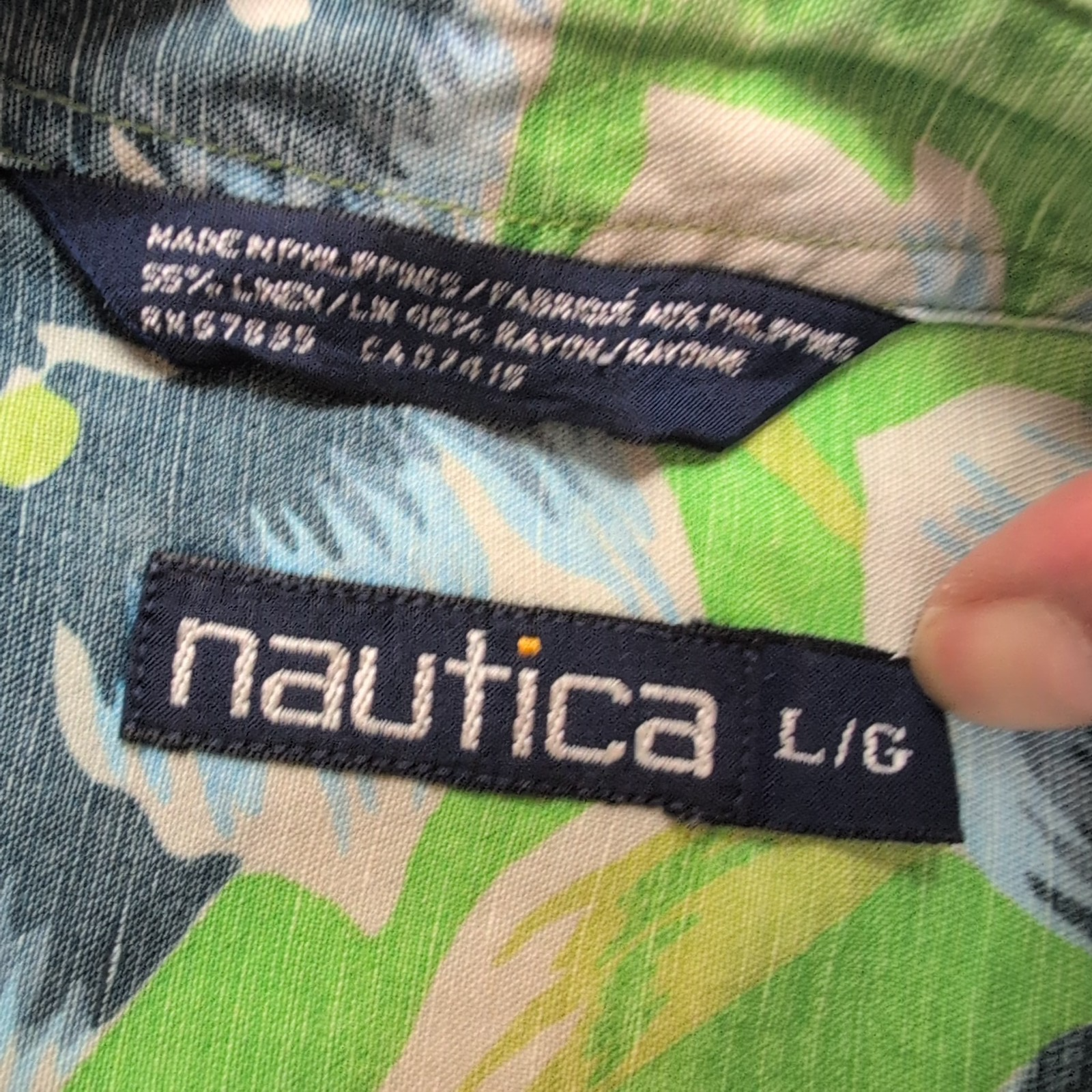 Chemise Hawaïenne Nautica 55% Lin 45% Rayonne Verte Taille L manches courtes