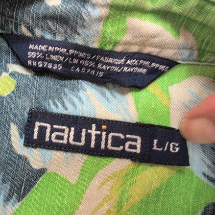 Chemise Hawaïenne Nautica 55% Lin 45% Rayonne Verte Taille L manches courtes