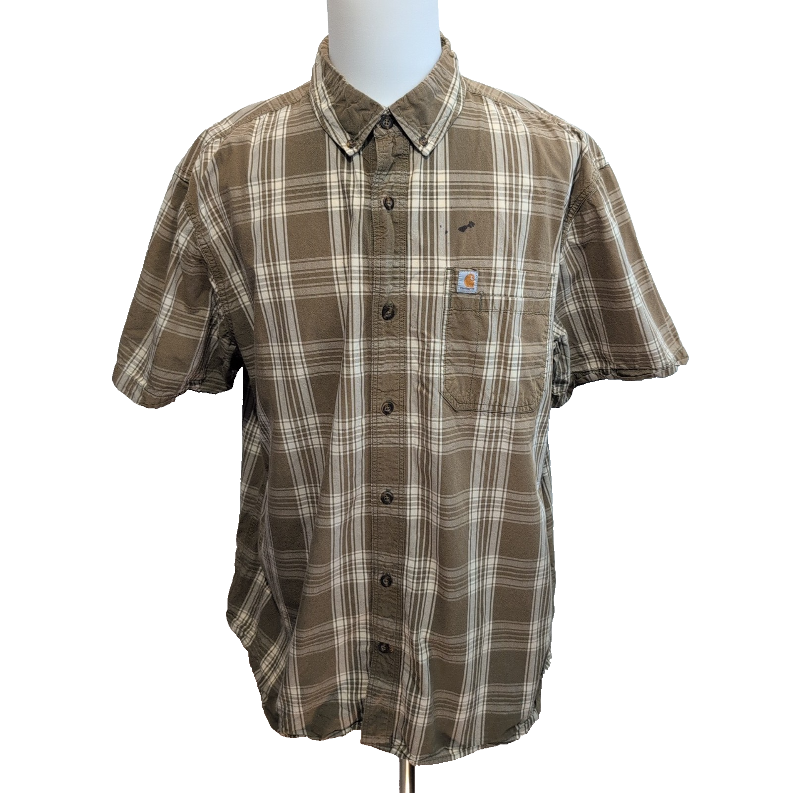 Chemise Carhartt Relaxed Fit 2XL Carreaux Kaki Manches courtes Poche Stylo