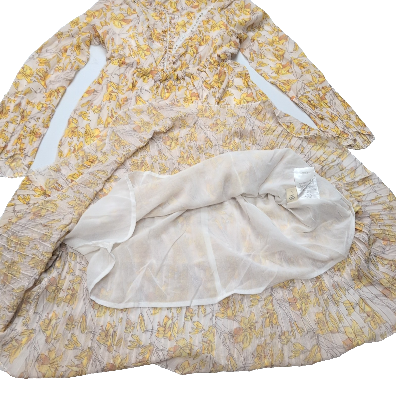 Robe Cubic L Fleurie Jaune Manches Longues Doublée Neuve