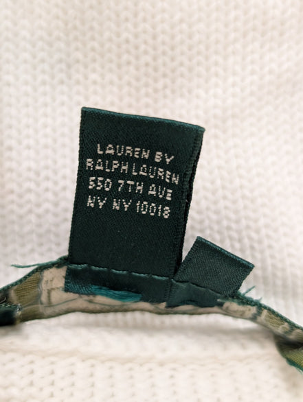Pull LAUREN Ralph Lauren femme M blanc pur col montant bouton bijou coton
