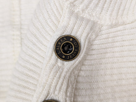 Pull Lauren Ralph Lauren Femme Blanc Côtelé Coton Taille L Excellent État