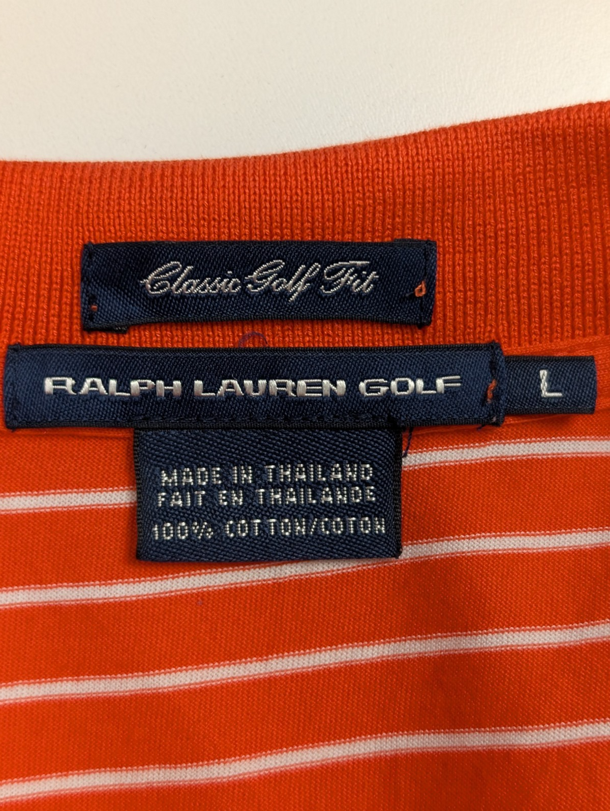 Polo manches courtes Ralph Lauren Golf femme L orange rayures blanc