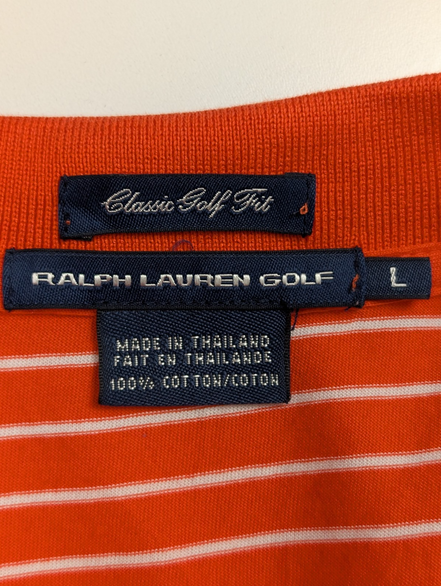 Polo manches courtes Ralph Lauren Golf femme L orange rayures blanc