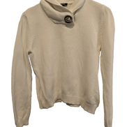 Pull LAUREN Ralph Lauren femme M blanc pur col montant bouton bijou coton