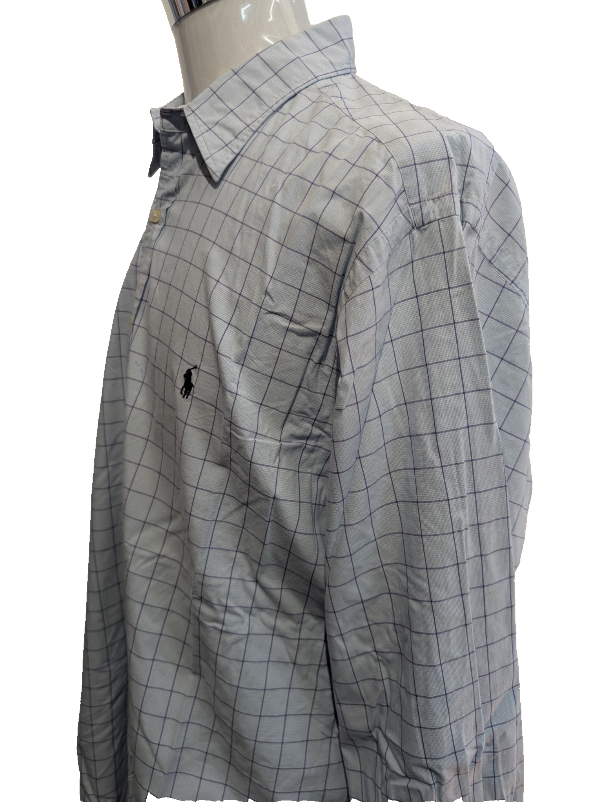 Chemise Polo Ralph Lauren Shirt XXL Carreaux Bleu Clair Blanc Col Classique
