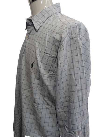 Chemise Polo Ralph Lauren Shirt XXL Carreaux Bleu Clair Blanc Col Classique