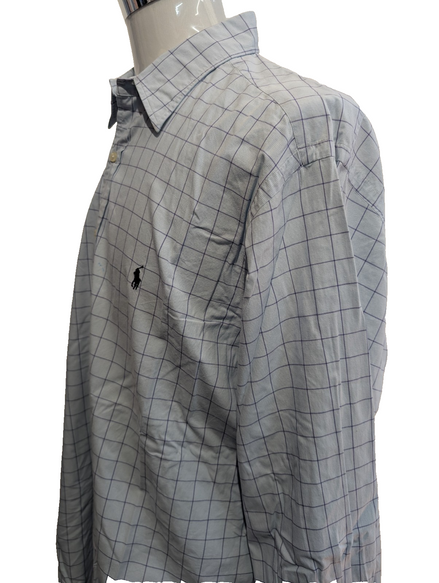 Chemise Polo Ralph Lauren Shirt XXL Carreaux Bleu Clair Blanc Col Classique