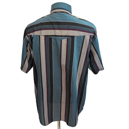 Plains chemise western vintage rayures noir vert bordeaux boutons pression L
