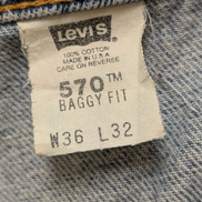 Jean LEVI'S 570 Baggy Vintage 🛹 Taille W36 (Taille 41cm) 🛹 Bleu Délavé Grunge