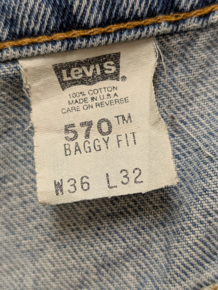 Jean LEVI'S 570 Baggy Vintage 🛹 Taille W36 (Taille 41cm) 🛹 Bleu Délavé Grunge