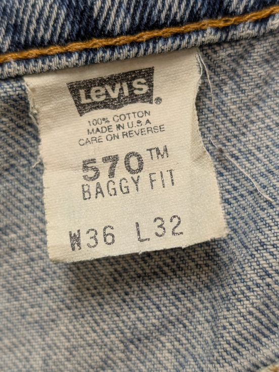 Jean LEVI'S 570 Baggy Vintage 🛹 Taille W36 (Taille 41cm) 🛹 Bleu Délavé Grunge