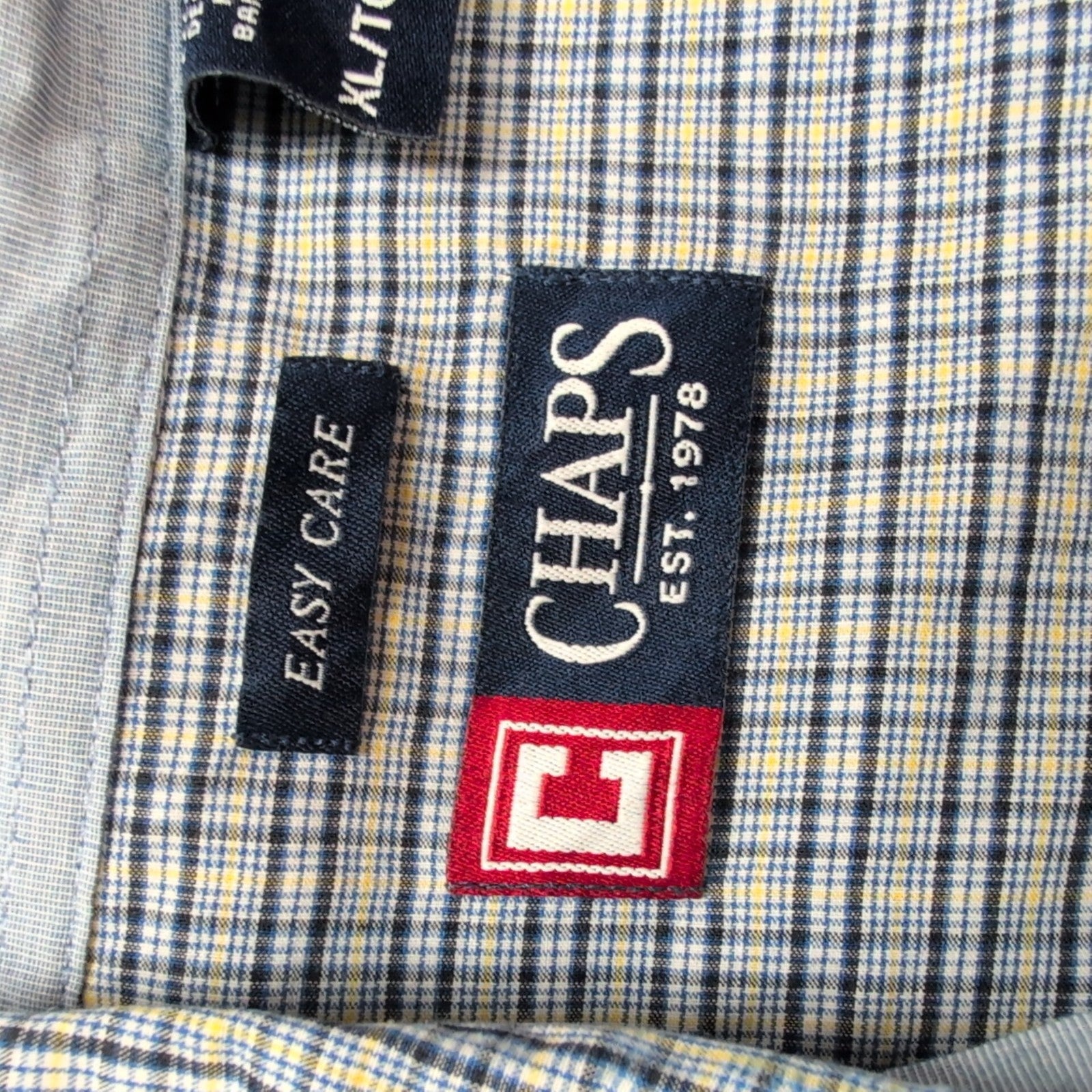 Chemise CHAPS noire et jaune à carreaux manches courtes taille XL #15e