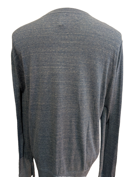Pull GAP L bleu chiné col rond 80% coton maille fine léger