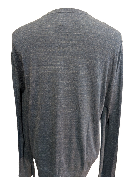 Pull GAP L bleu chiné col rond 80% coton maille fine léger
