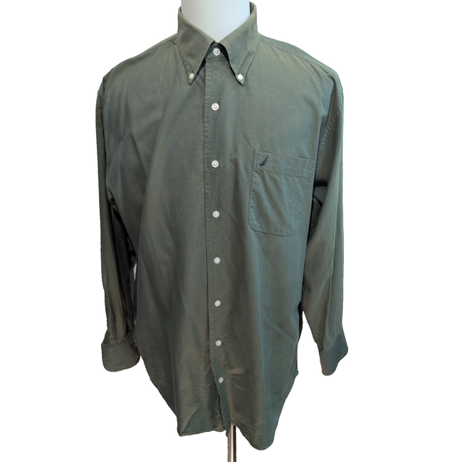 Chemise Nautica Vert Kaki Oxford Coton Manches Longues Taille L