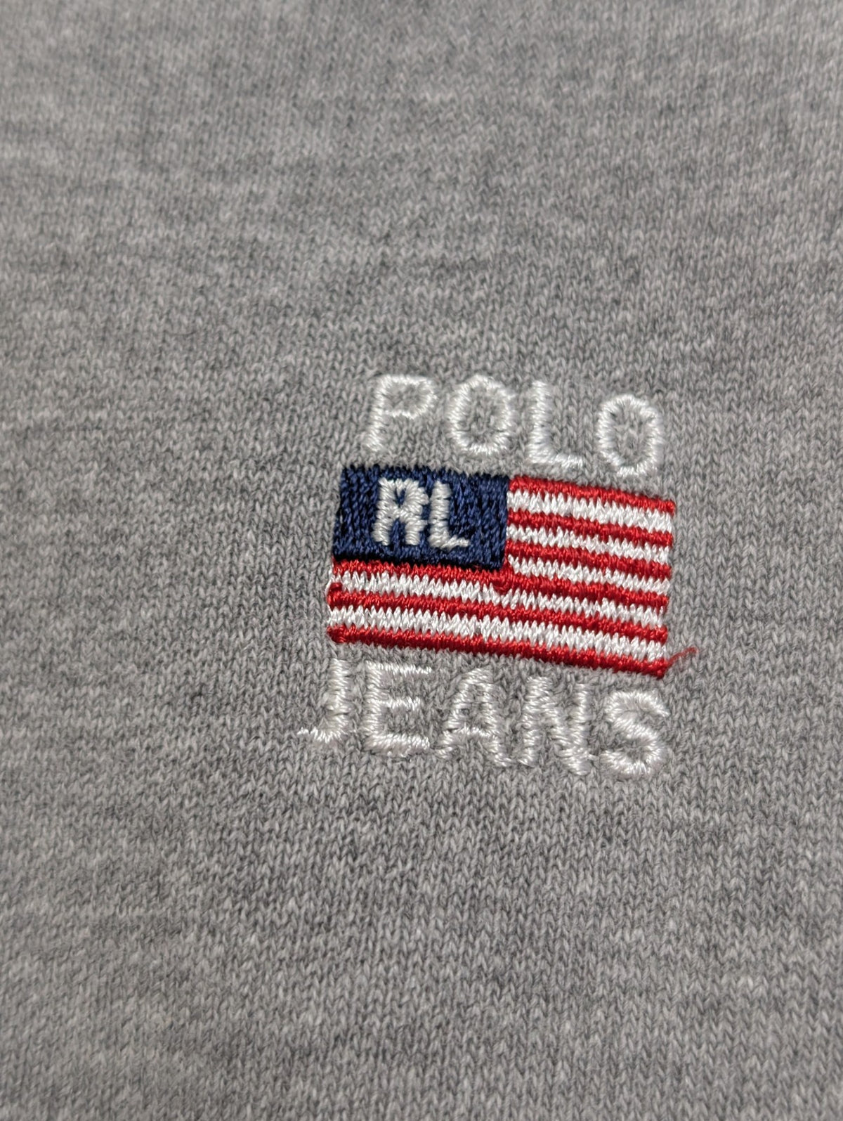 Sweat Polo Jeans Ralph Lauren XL gris logo drapeau USA brodé col rond