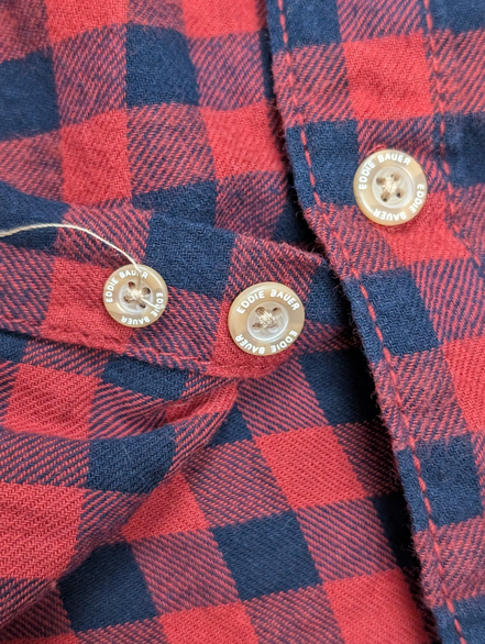 EDDIE BAUER Flanelle Rouge Marine L TBE Boutons Gravés 100% Coton | 330S