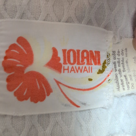 Chemise Iolani Hawaii USA Blanc Gaufré Feuillage Bordeaux Vintage Homme S