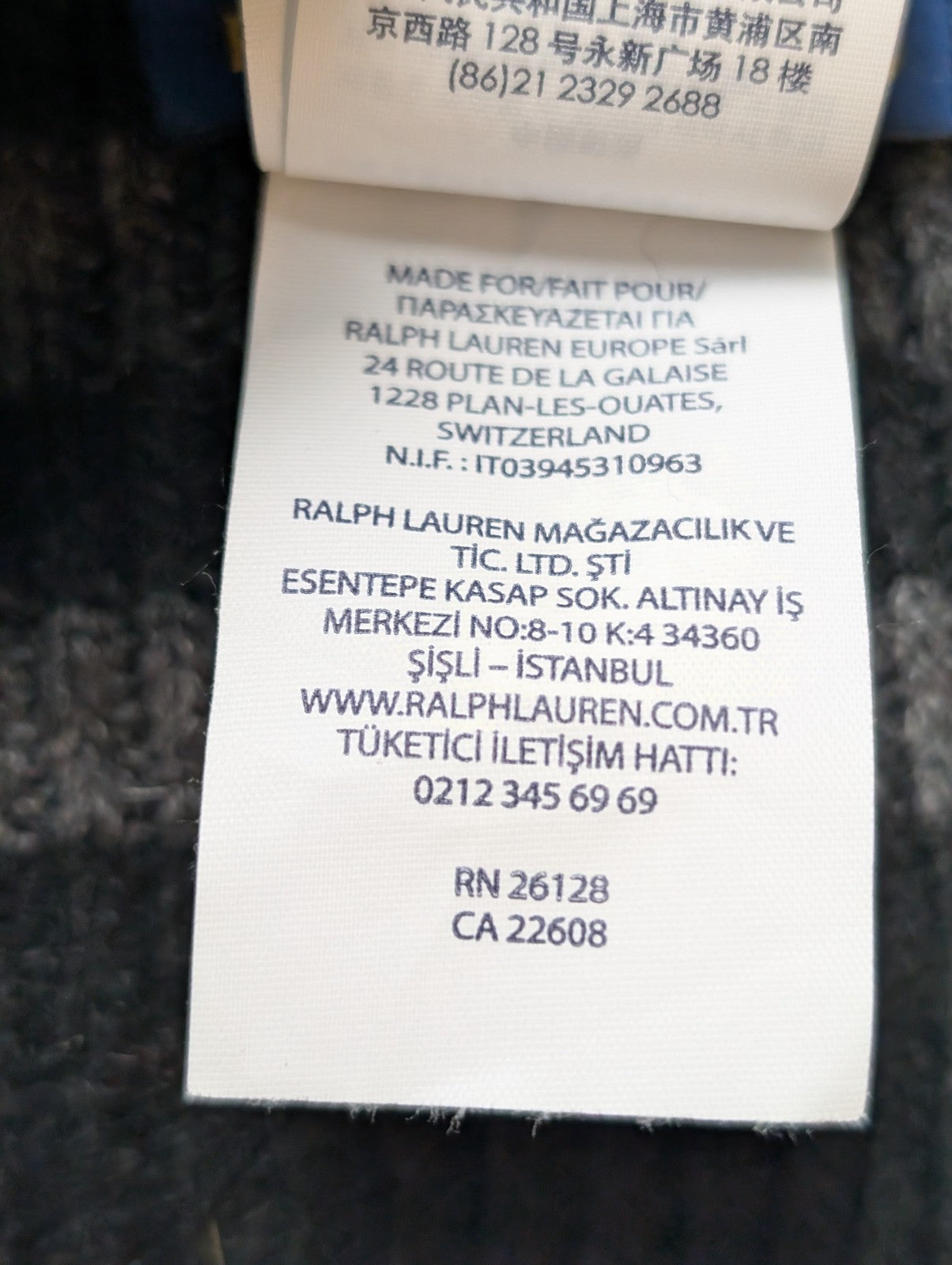 Écharpe Polo Ralph Lauren Côtelée Noire Logo Rouge Laine d'Agneau Mix