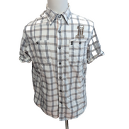 Chemise Harley Davidson L Carreaux Gris Blanc Tête de Mort manches courtes