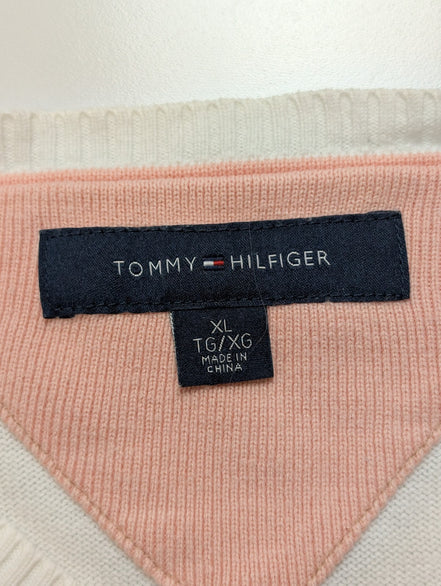 Pull Tommy Hilfiger Homme Col V Losanges Arlequin Saumon - Taille 2XL / 3XL