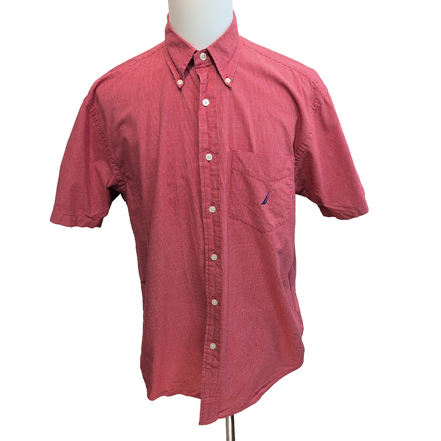 Chemise Nautica L Rouge Micro Carreaux 100% Coton Logo Manches Courtes