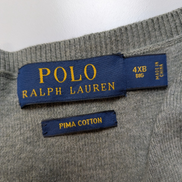 Pull POLO RALPH LAUREN Homme 4X BIG Grey V-Neck Logo Green Coton Big & Tall Rare