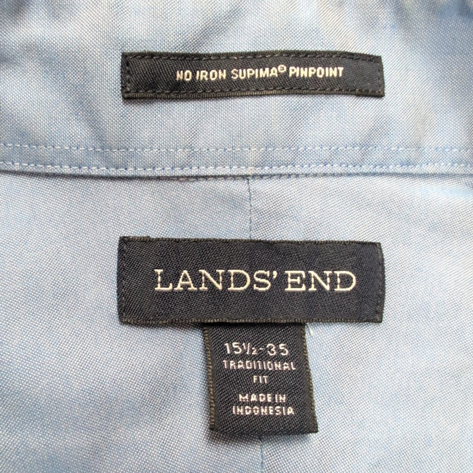 Chemise Lands' End Supima coton bleu uni M L Traditional Fit manches longues