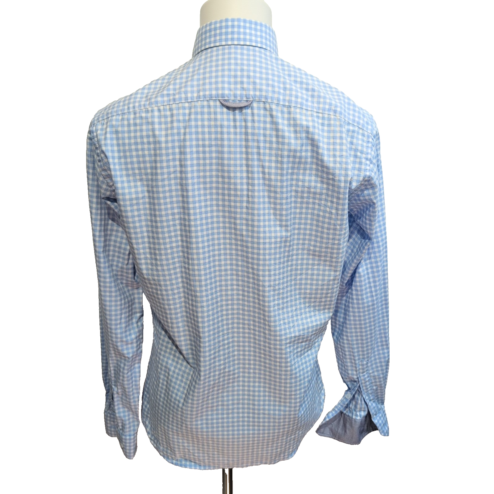 Chemise Tie House Slim Fit M Bleu Ciel Carreaux Coton Égypte manches longues