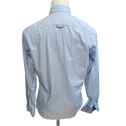 Chemise Tie House Slim Fit M Bleu Ciel Carreaux Coton Égypte manches longues