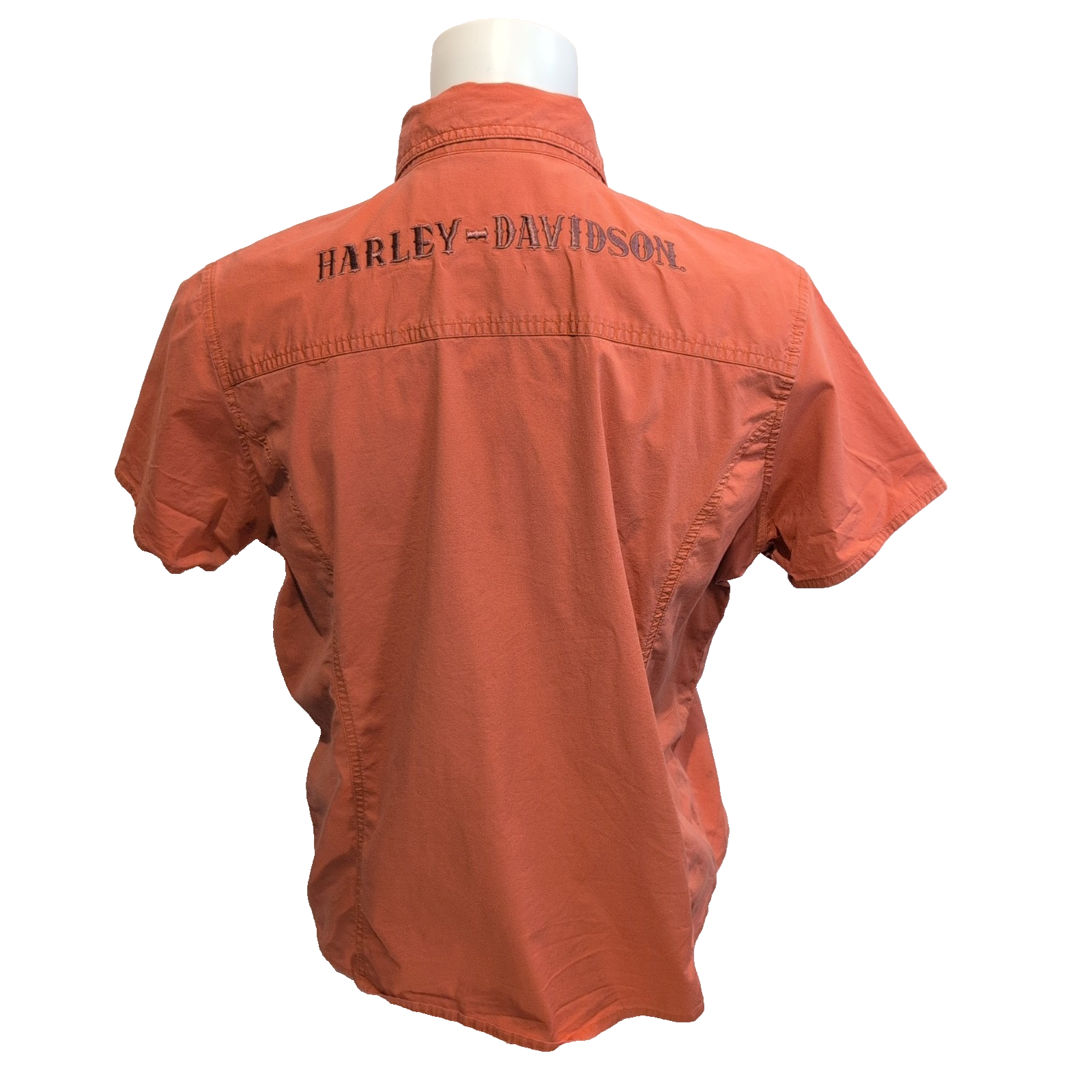 Chemise Harley Davidson Femme XL Orange Boutons Pression Logo Dos