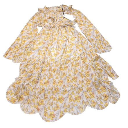 Robe CUBIC Femme T.S Crème Fleurs Jaunes Fluide Été Neuve Avec Étiquette