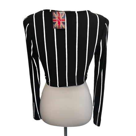 Haut Femme Select Taille M Noir Rayures Blanches Crop Top Neuf Étiquette
