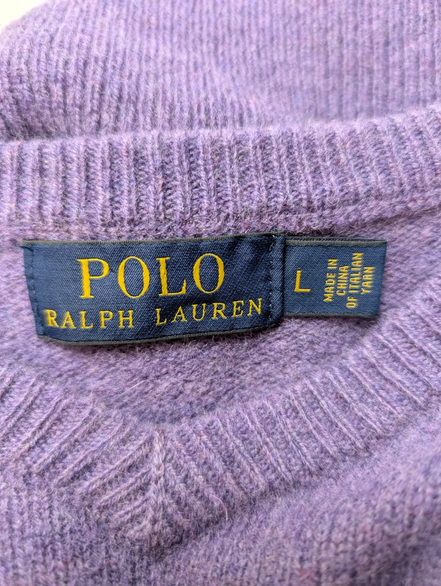Pull POLO RALPH LAUREN Col V 100% Laine Violet Logo Vert Taille M / L