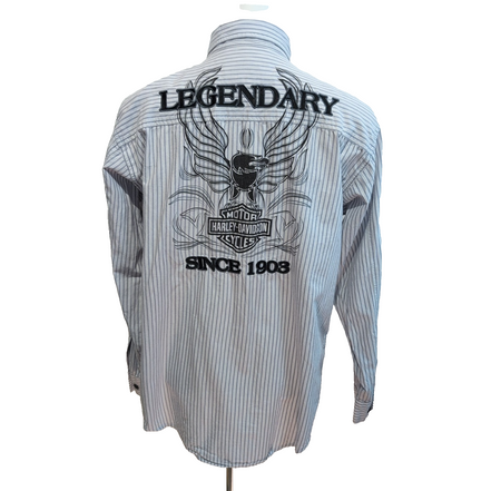 Chemise Harley Davidson M gris rayures aigle brodée Ride Hard biker rare