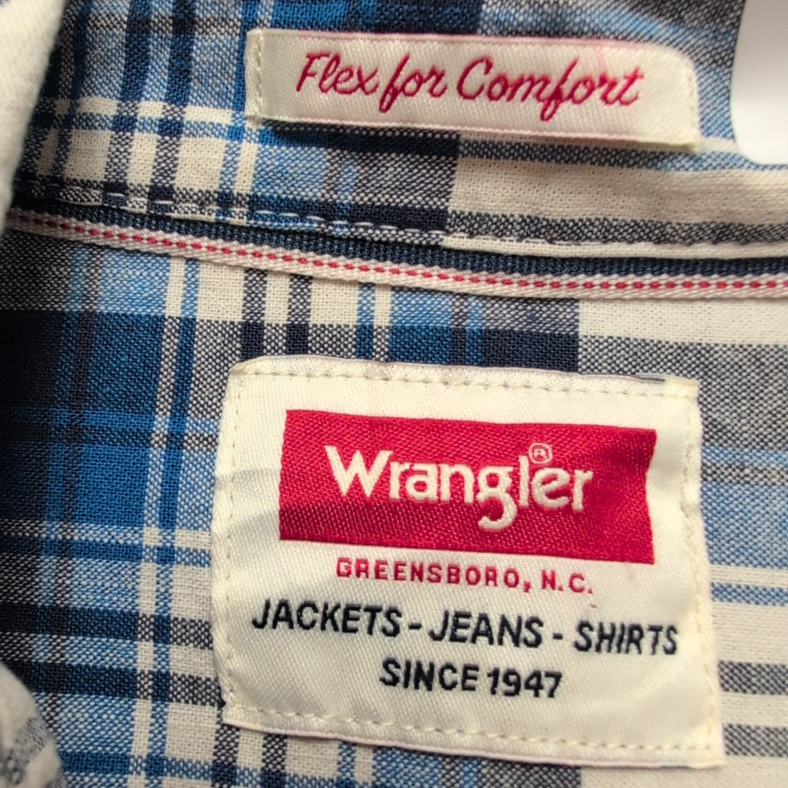 Chemise Wrangler stretch Manches Longues Grands Carreaux Bleu et Blanc Taille M