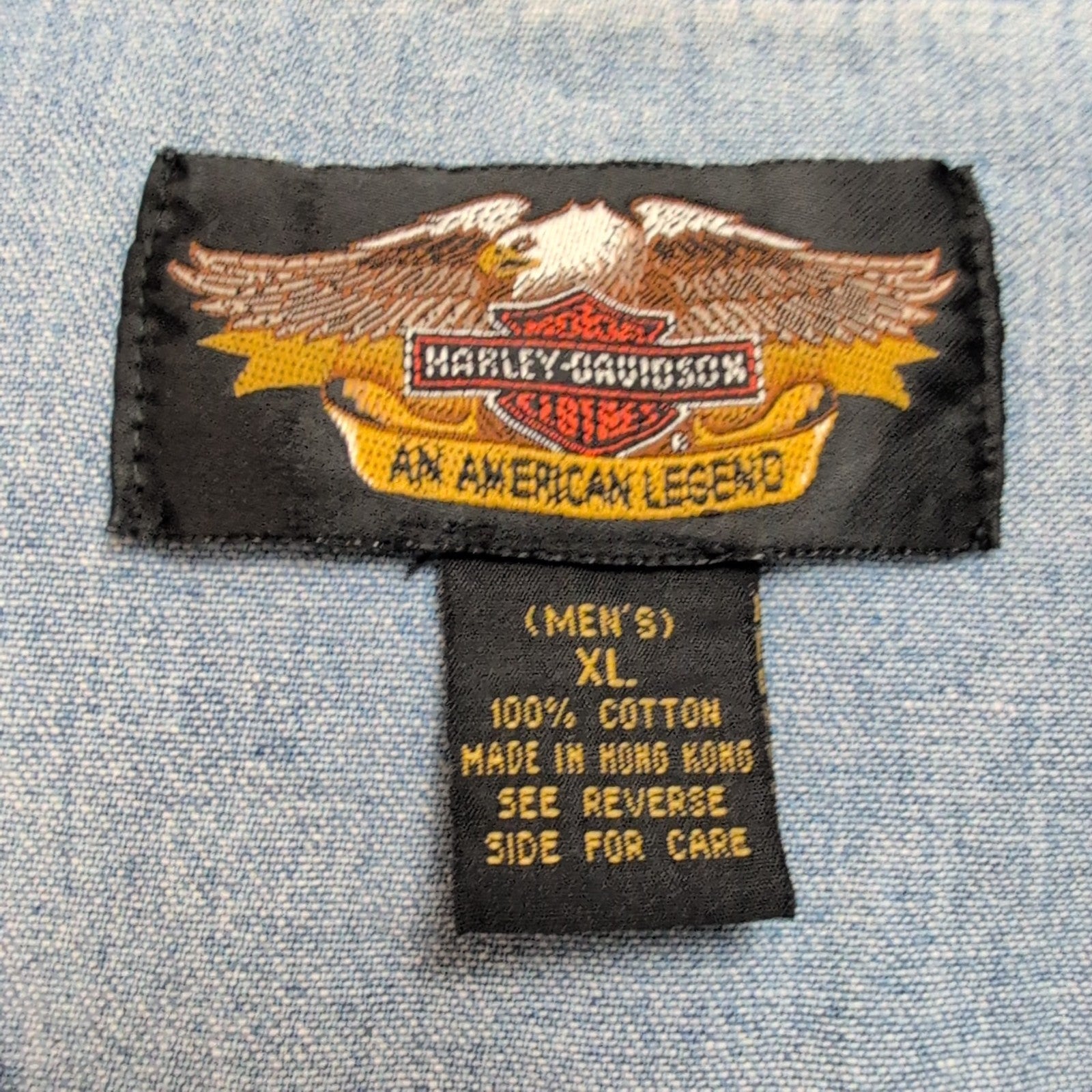 Chemise Harley Davidson XL Jean Made in Hong Kong Western Coton Logo Brodé
