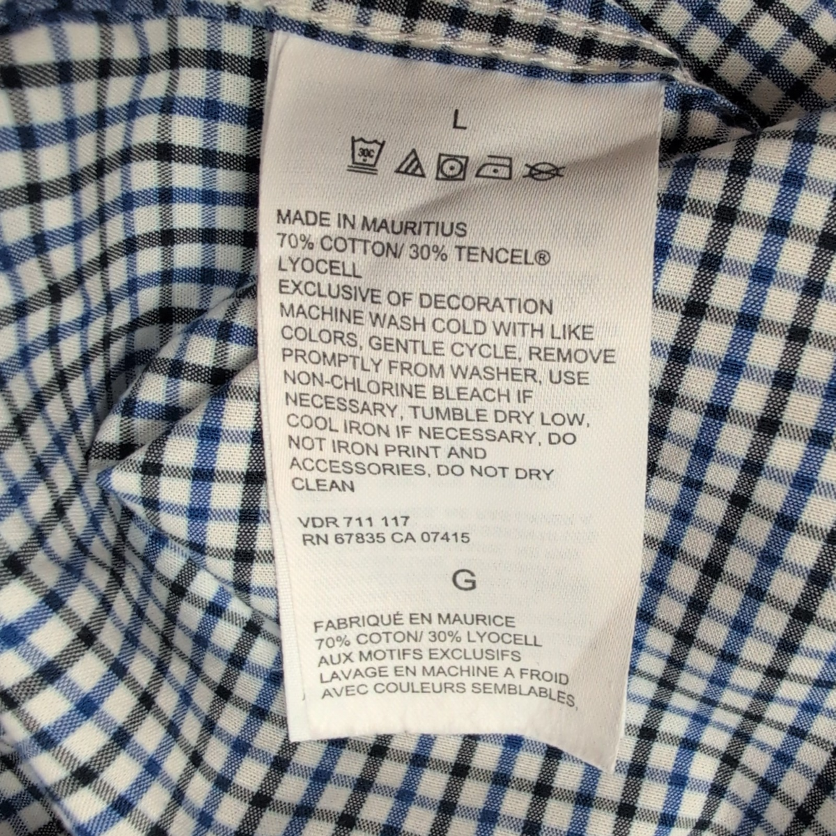 Chemise Nautica L Bleu Noir Carreaux Tencel Coton Classic Fit Manches longues