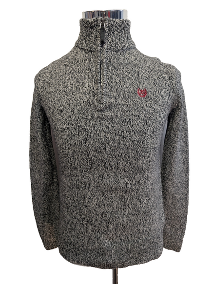 Pull CHAPS XS 100% coton gris noir chiné col zippé logo brodé