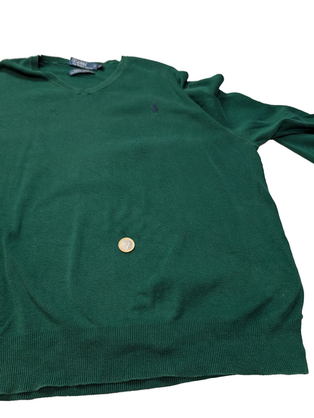 Pull Fin Polo Ralph Lauren Vert Col V Taille XL 100% Coton Pima | 542WSR