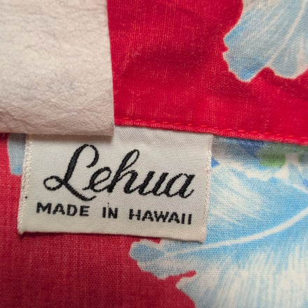 Chemise Hawaïenne Lehua Made in Hawaii M Rouge Bleu Fleurie Coton