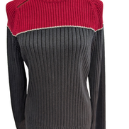 Pull Col Rond Calvin Klein Rouge & Bleu Marine Maille Gaufrée - Taille XL