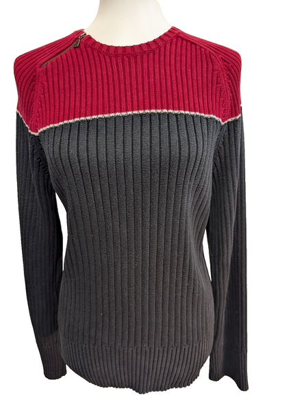Pull Col Rond Calvin Klein Rouge & Bleu Marine Maille Gaufrée - Taille XL