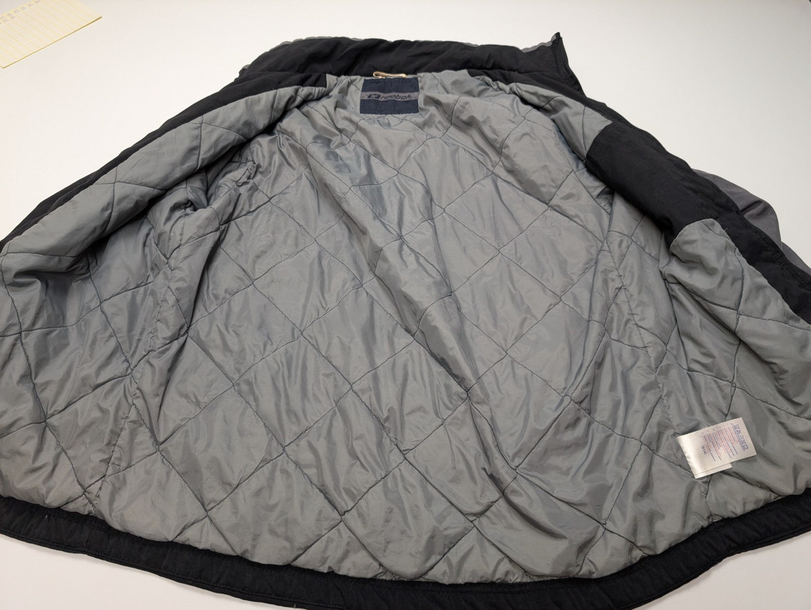 REEBOK Manteau Blouson Vintage Matelassé Noir Gris Capuche Col Taille L | 310BSR