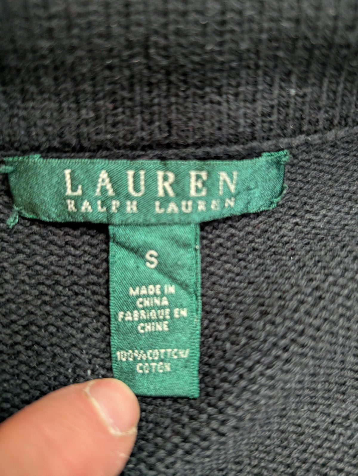 Pull Lauren Ralph Lauren femme S noir 100% coton col zippé boutons dorés