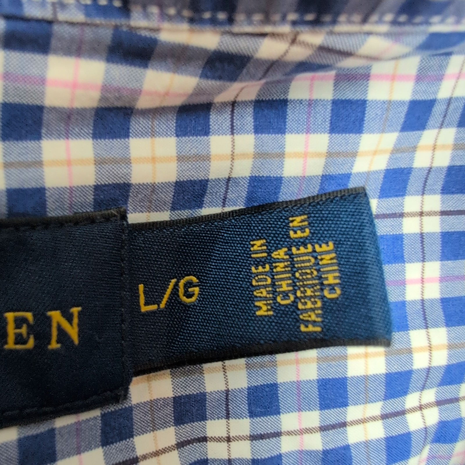 Chemise Ralph Lauren L Bleu Carreaux Logo Rose Coton Manches Longues