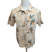Chemise Hawaïenne Honolua Coton Beige Floral Boutons Bois L